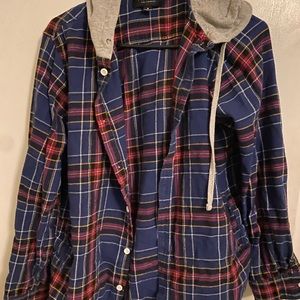 Men’s PACSUN med. flannel shirt jacket w gray hood